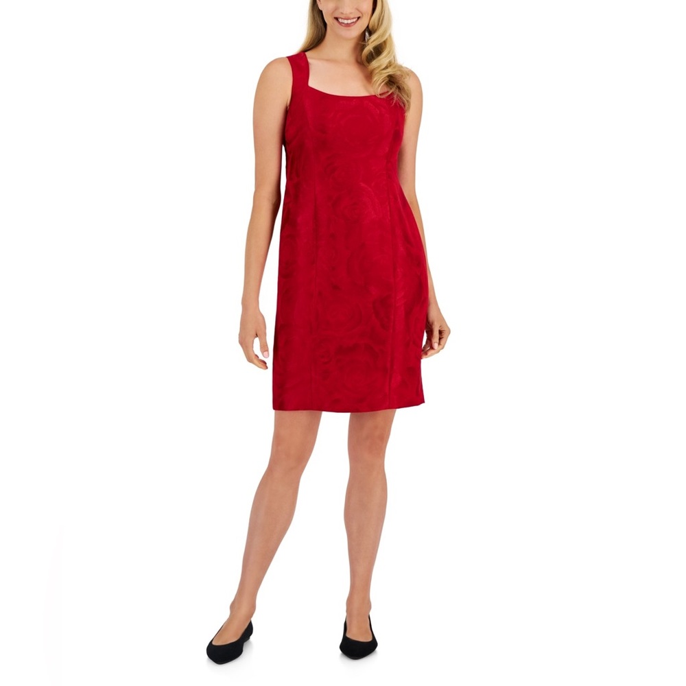 Kasper Size 4 Red Jacquard Dress